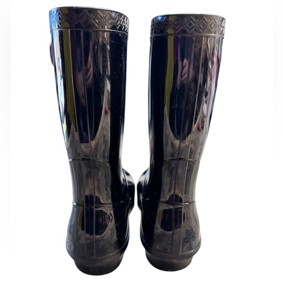 UGG Black Glossy Mid Rain Boots Fleece Lined Pre-Loved - Picture 6 of 13